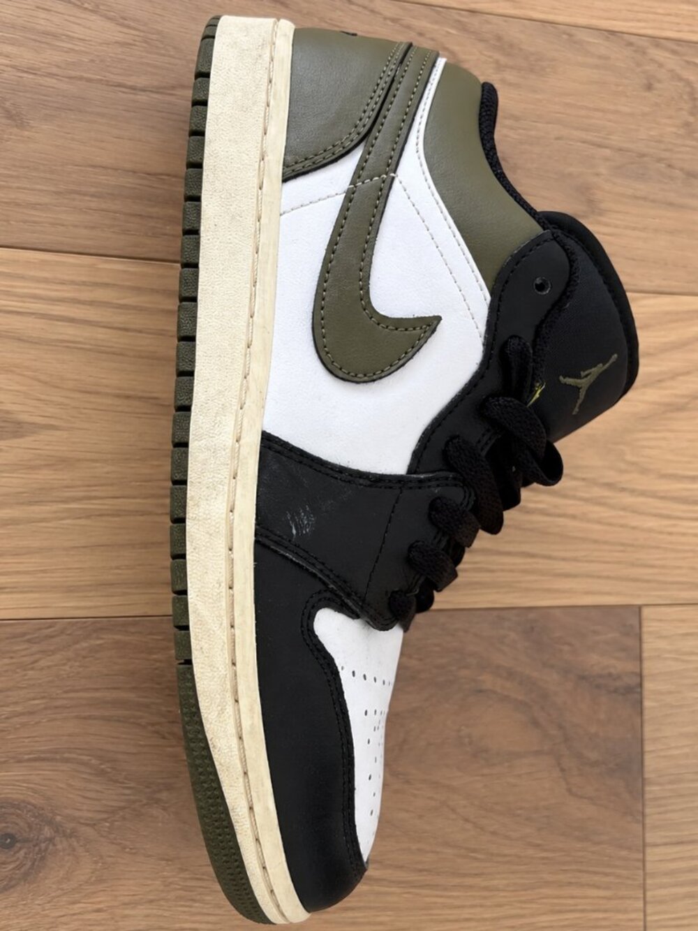 Nike Air Jordan 1 Low Kids Black White Olive Sneakers Size 8